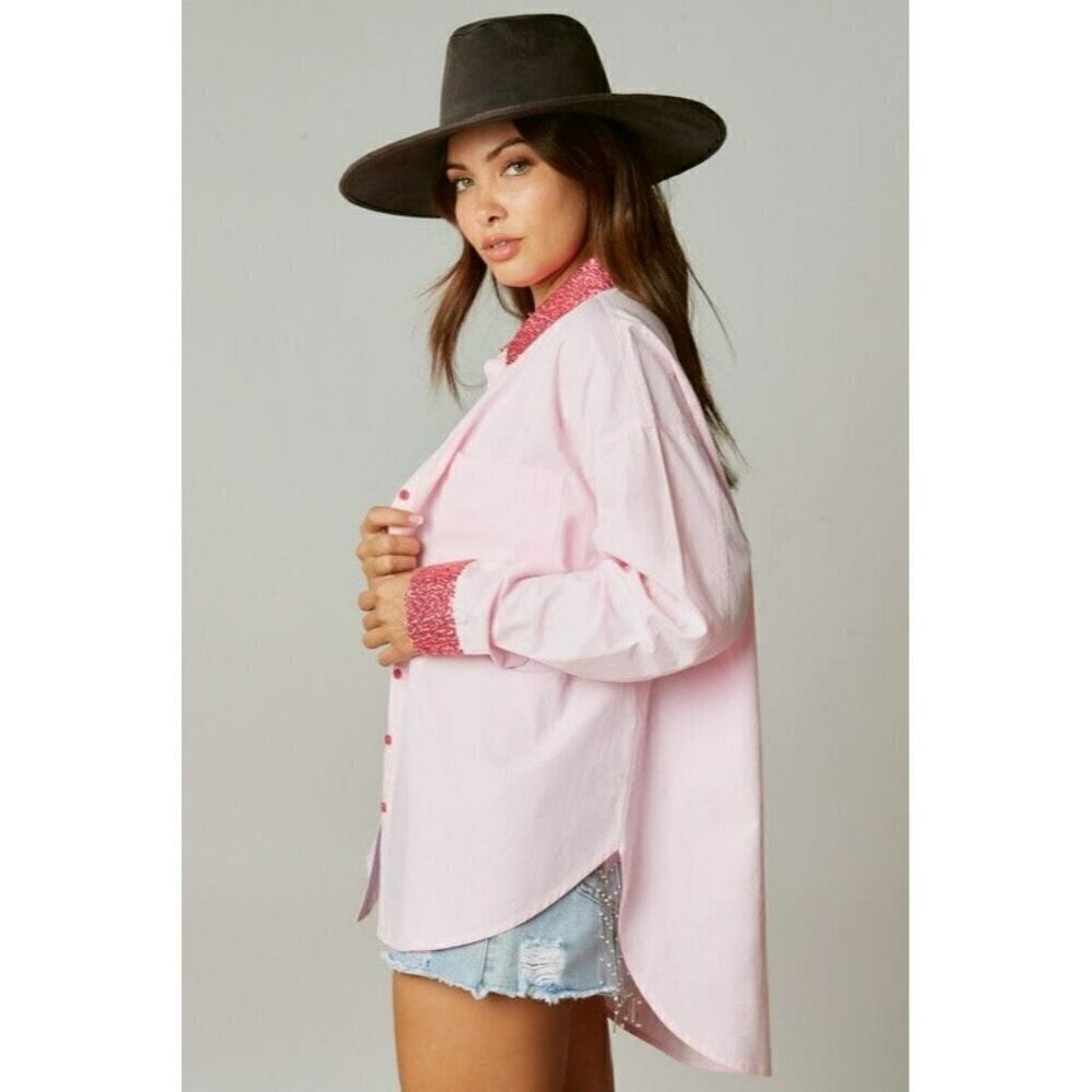 Made My Day Smile Sequin Outline Patch Shirt in Pink - Picture 5 of 10